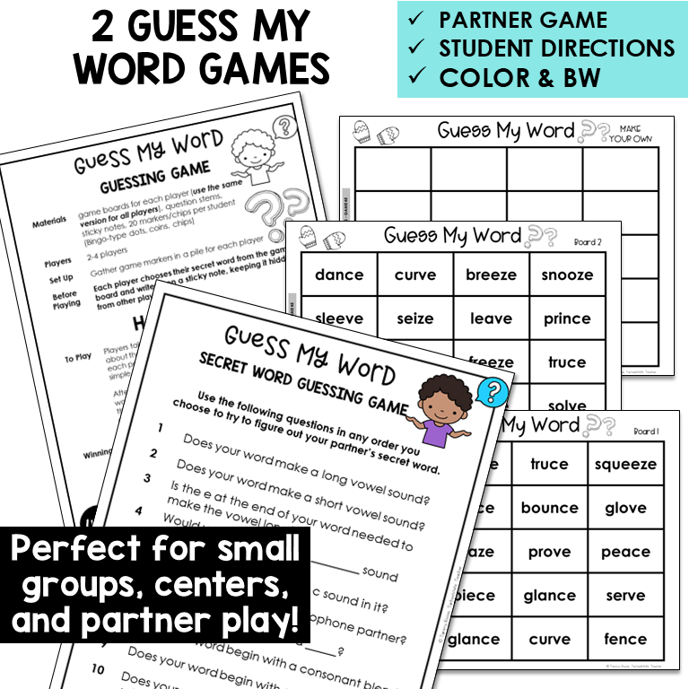 Guess My Word games with directions and word lists for engaging students in identifying varying spelling patterns in the Within Word Pattern stage.