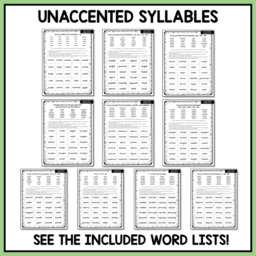 Schwa Sound Ending Unaccented Final Stable Syllables Affixes Activity Printable