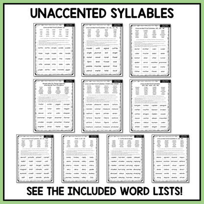 Schwa Sound Ending Unaccented Final Stable Syllables Affixes Activity Printable