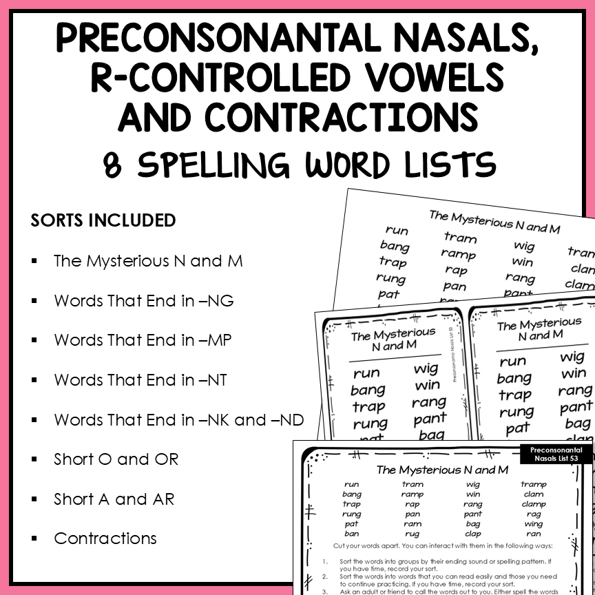 Final Blends NG NK, AR and OR Words, Contractions Letter Name Activity Printable