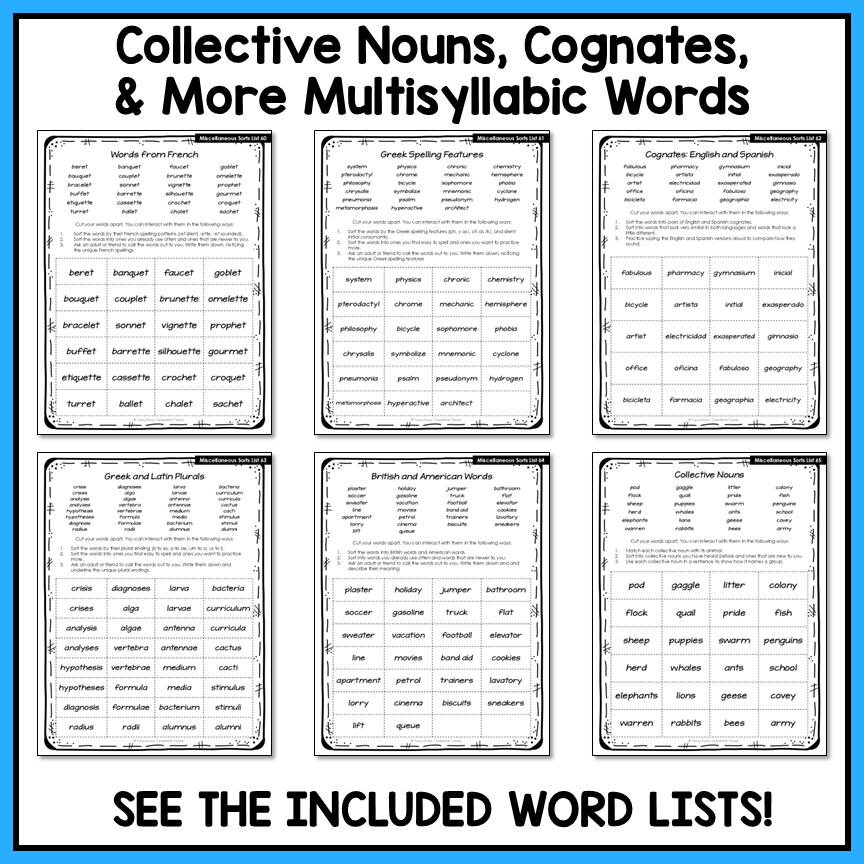 Cognates Collective Nouns Greek & Latin Plurals Derivational Activity Printable