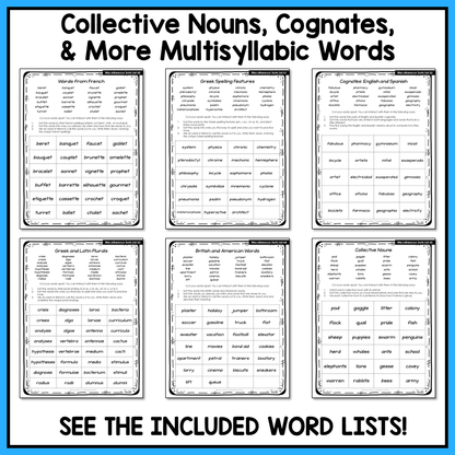 Cognates Collective Nouns Greek & Latin Plurals Derivational Activity Printable