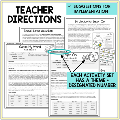 Teacher directions and suggestions for implementation for using spelling games in the classroom