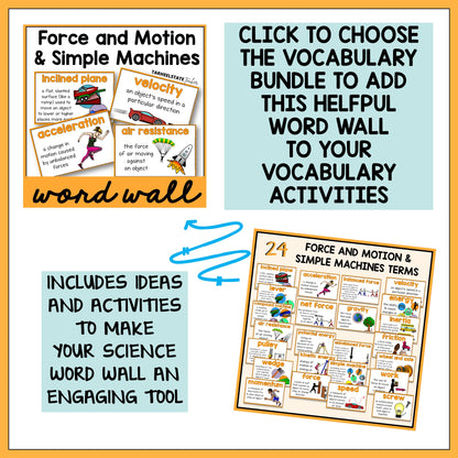 Force and Motion Vocabulary Activities Mats, Study Slips, & Quizzes