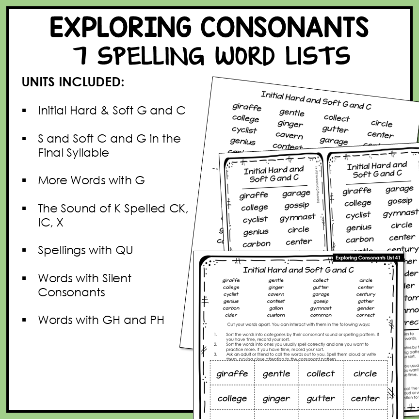 Hard and Soft C & G Silent Consonants GH PH Syllables Affixes Activity Printable