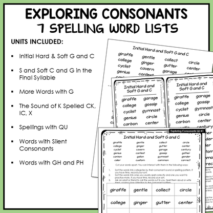 Hard and Soft C & G Silent Consonants GH PH Syllables Affixes Activity Printable