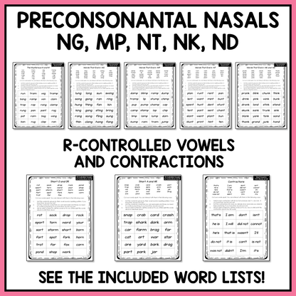 Final Blends NG NK, AR and OR Words, Contractions Letter Name Activity Printable
