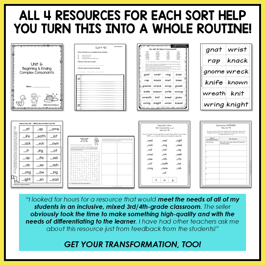 Complex Silent Consonants, Triple Blends, Final E Within Word Activity Printable