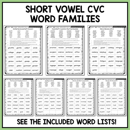 Hard and Soft C & G Silent Consonants GH PH Syllables Affixes Activity Printable