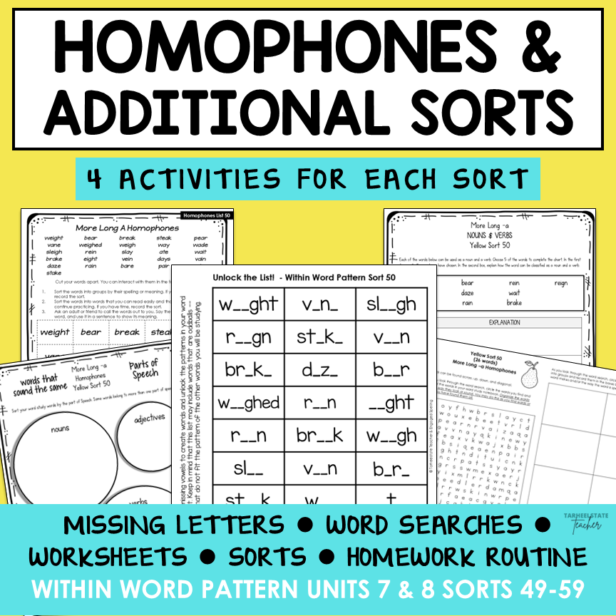 Homophones Homographs Contractions Sounds of ED Within Word Activity Printable