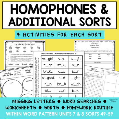 Homophones Homographs Contractions Sounds of ED Within Word Activity Printable
