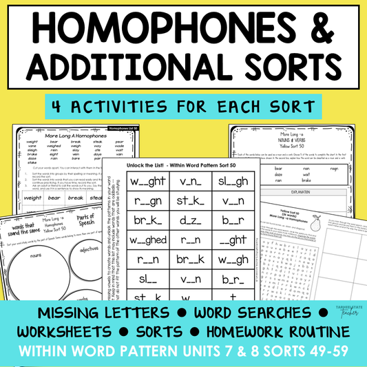 Homophones Homographs Contractions Sounds of ED Within Word Activity Printable