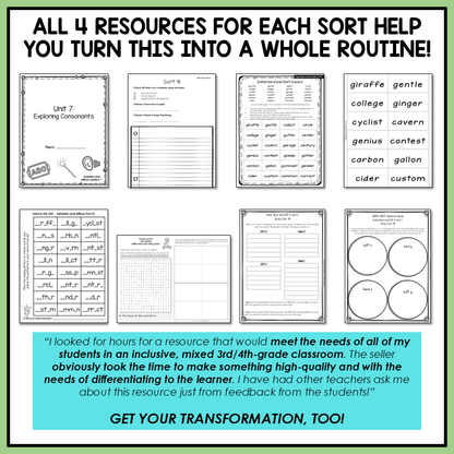 Hard and Soft C & G Silent Consonants GH PH Syllables Affixes Activity Printable