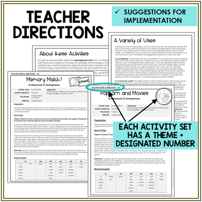 Teacher directions and suggestions for implementation for using spelling games in the classroom