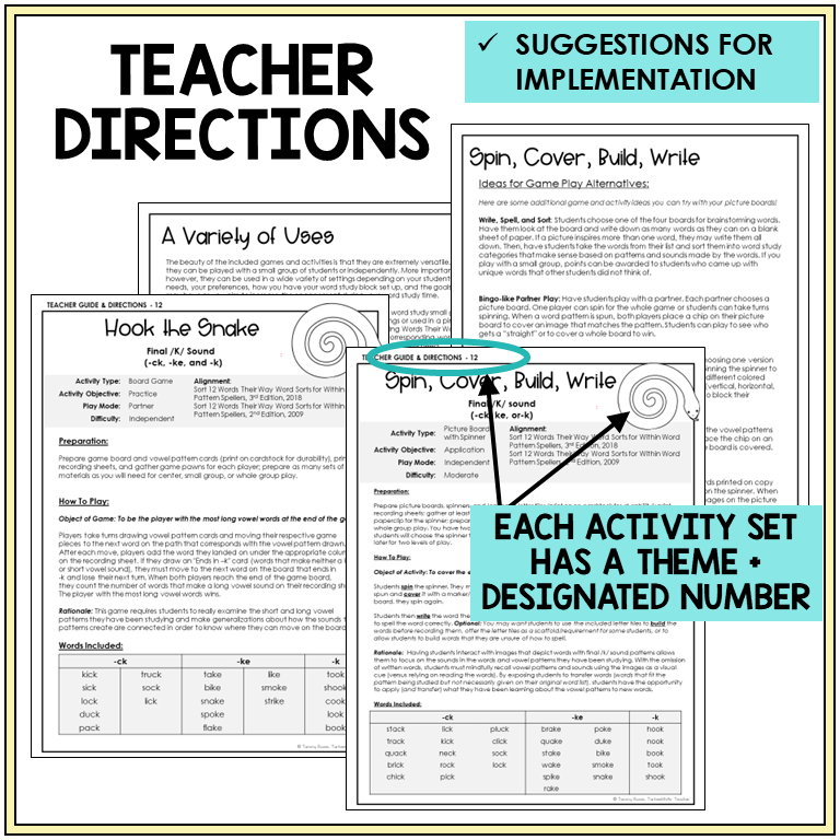 Teacher directions and suggestions for implementation