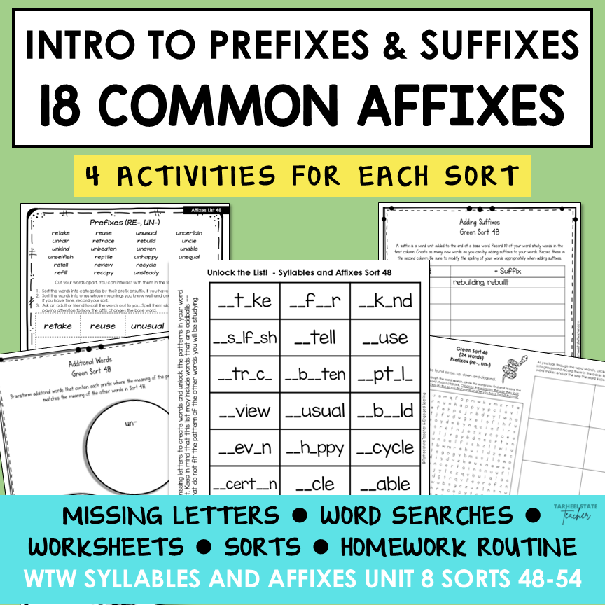 Prefixes and Suffixes RE UN DIS MIS LY NESS Syllables Affixes Activity Printable