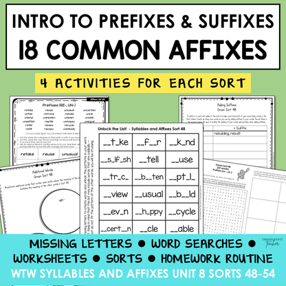 Prefixes and Suffixes RE UN DIS MIS LY NESS Syllables Affixes Activity Printable