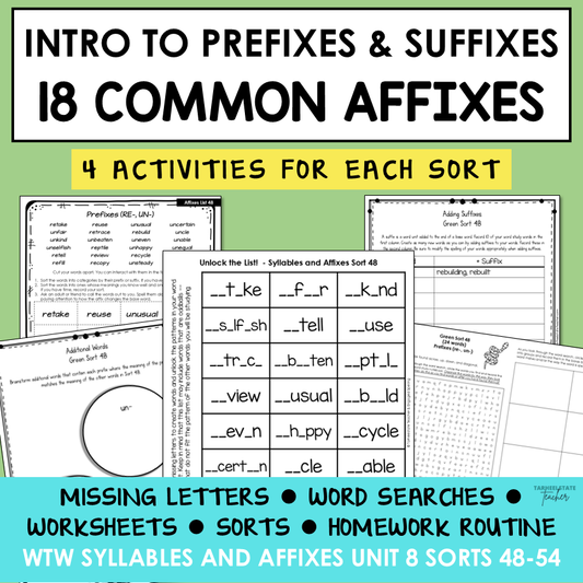 Prefixes and Suffixes RE UN DIS MIS LY NESS Syllables Affixes Activity Printable