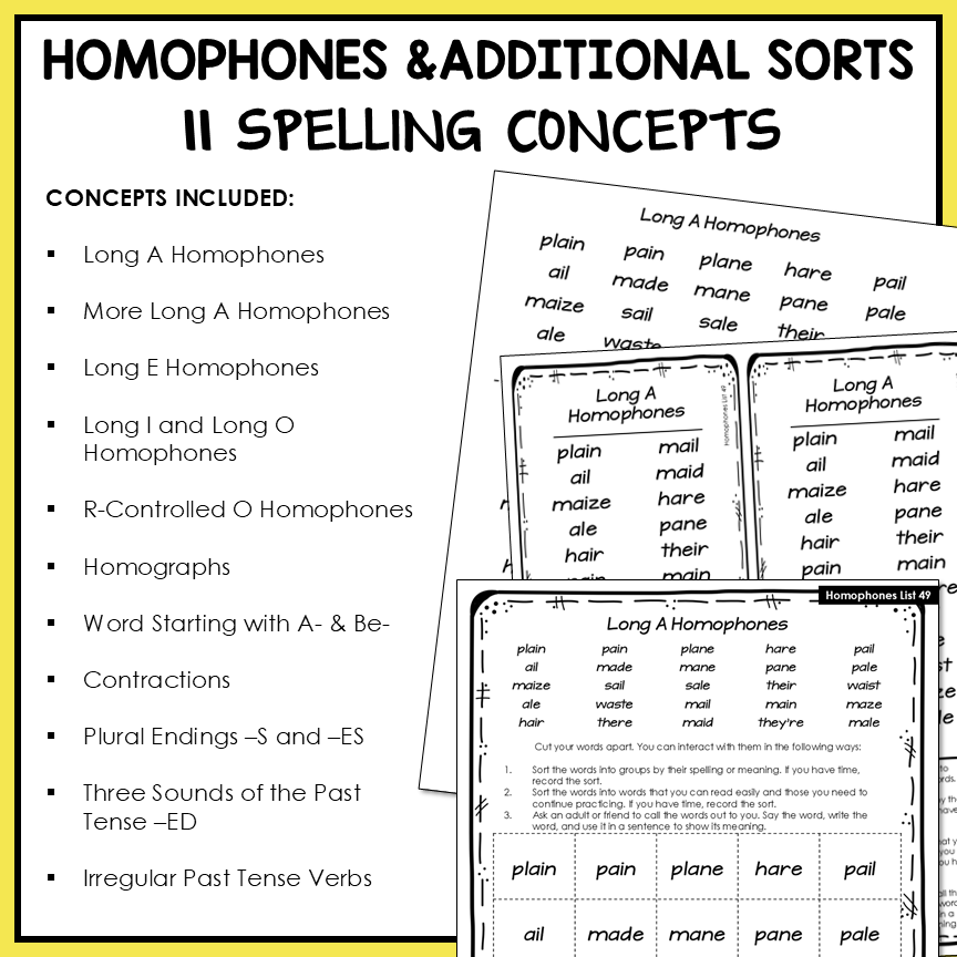 Homophones Homographs Contractions Sounds of ED Within Word Activity Printable