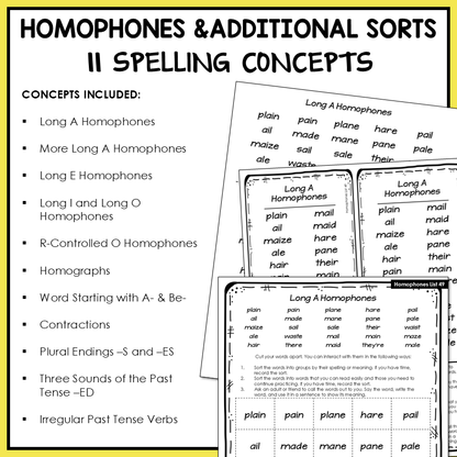 Homophones Homographs Contractions Sounds of ED Within Word Activity Printable