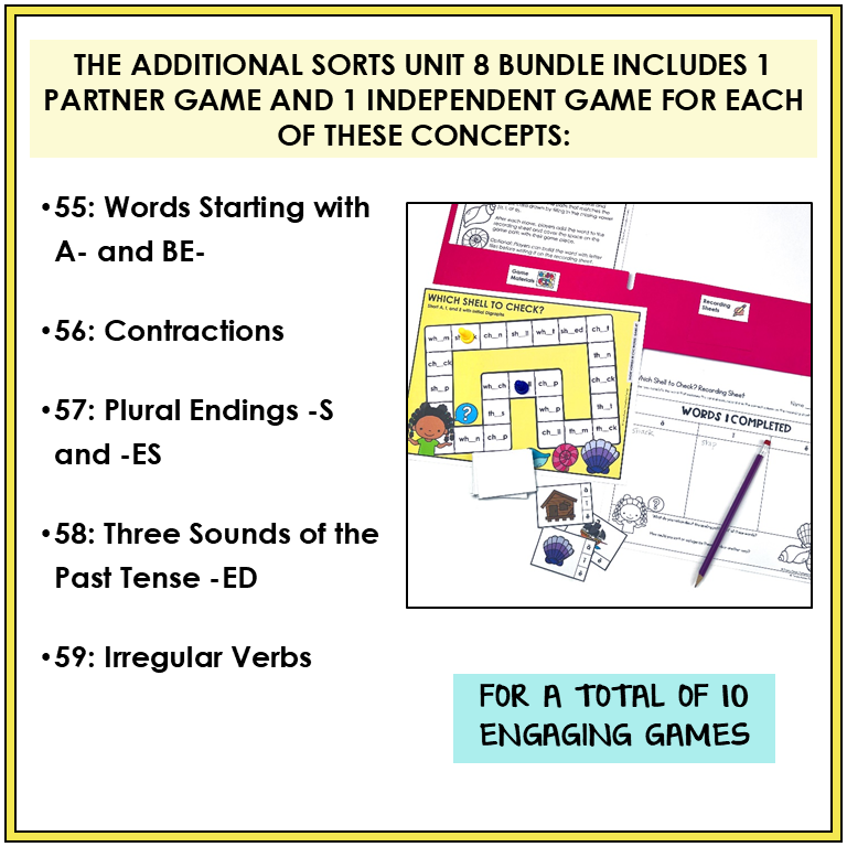 Contractions, Plurals, & Inflectional Endings Unit 8 Within Word Pattern Games Bundle