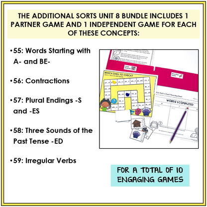 Contractions, Plurals, & Inflectional Endings Unit 8 Within Word Pattern Games Bundle