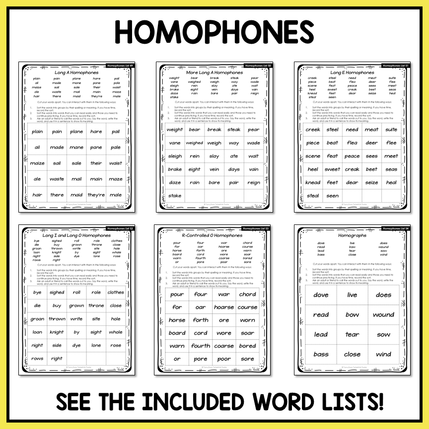 Homophones Homographs Contractions Sounds of ED Within Word Activity Printable