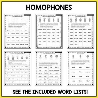 Homophones Homographs Contractions Sounds of ED Within Word Activity Printable