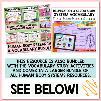 Educational resources for human body research and vocabulary with digital and paper-based versions.