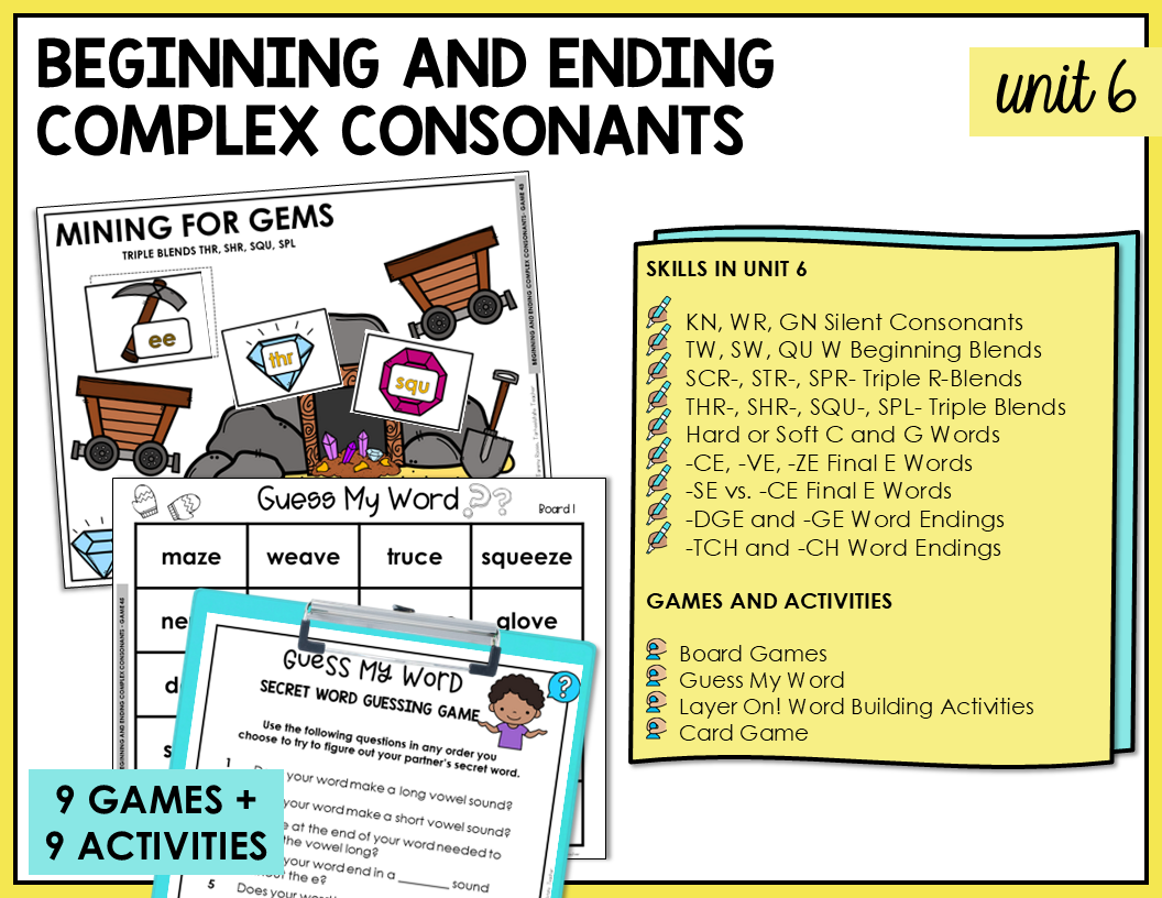 9 partner games and 9 independent activities for students to engage in to practice beginning and ending complex consonants