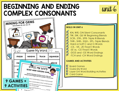 9 partner games and 9 independent activities for students to engage in to practice beginning and ending complex consonants