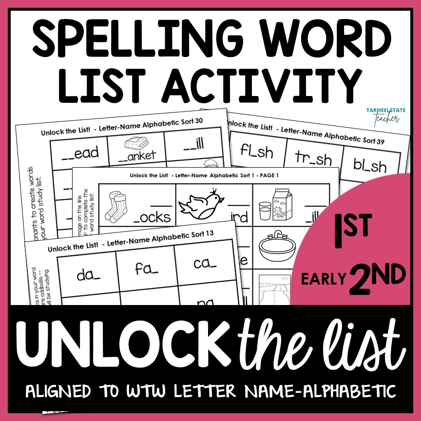 Spelling word list activity for 1st to 2nd grade with letter-name alphabetic sort words their way