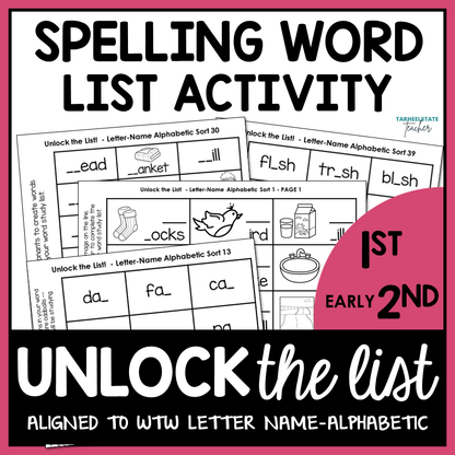 Spelling word list activity for 1st to 2nd grade with letter-name alphabetic sort words their way