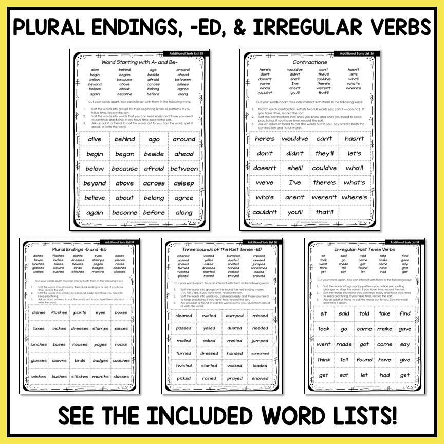 Homophones Homographs Contractions Sounds of ED Within Word Activity Printable