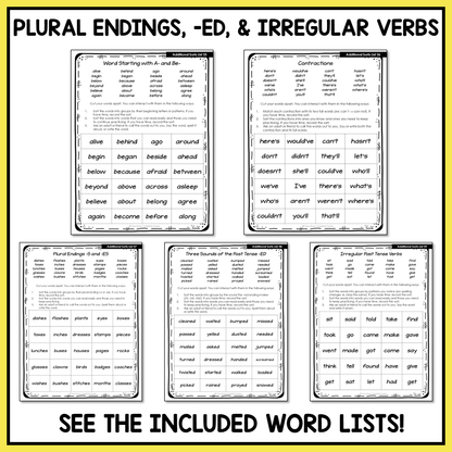 Homophones Homographs Contractions Sounds of ED Within Word Activity Printable