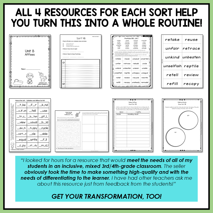 Prefixes and Suffixes RE UN DIS MIS LY NESS Syllables Affixes Activity Printable