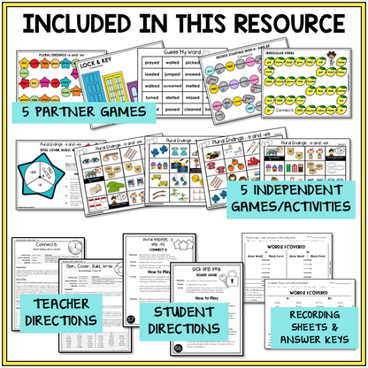 Contractions, Plurals, & Inflectional Endings Unit 8 Within Word Pattern Games Bundle