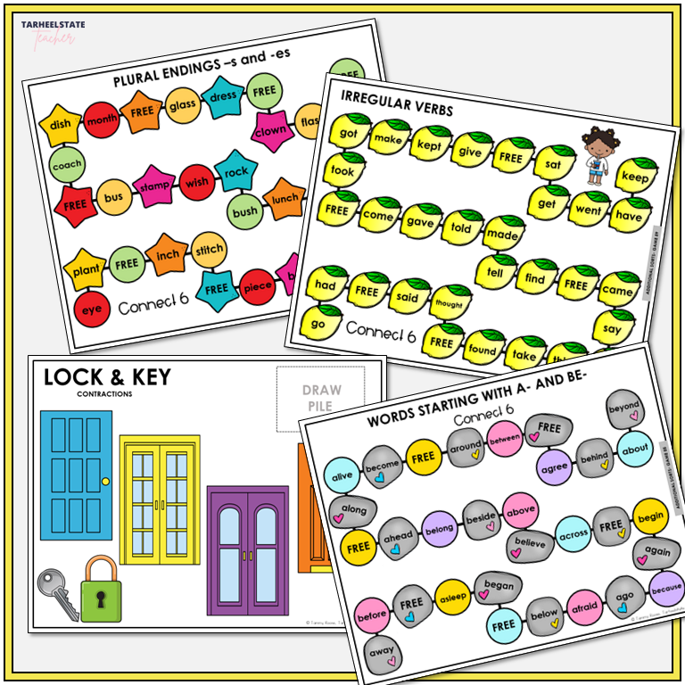 Contractions, Plurals, & Inflectional Endings Unit 8 Within Word Pattern Games Bundle