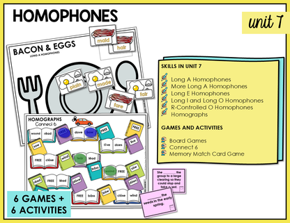 6 partner games and 6 independent activities for students to engage in to practice spelling homophones and homographs