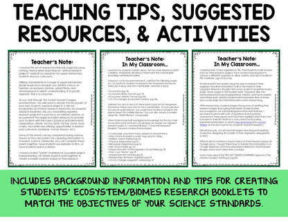 Ecosystem and Biomes Project | Animal Research with Graphic Organizers