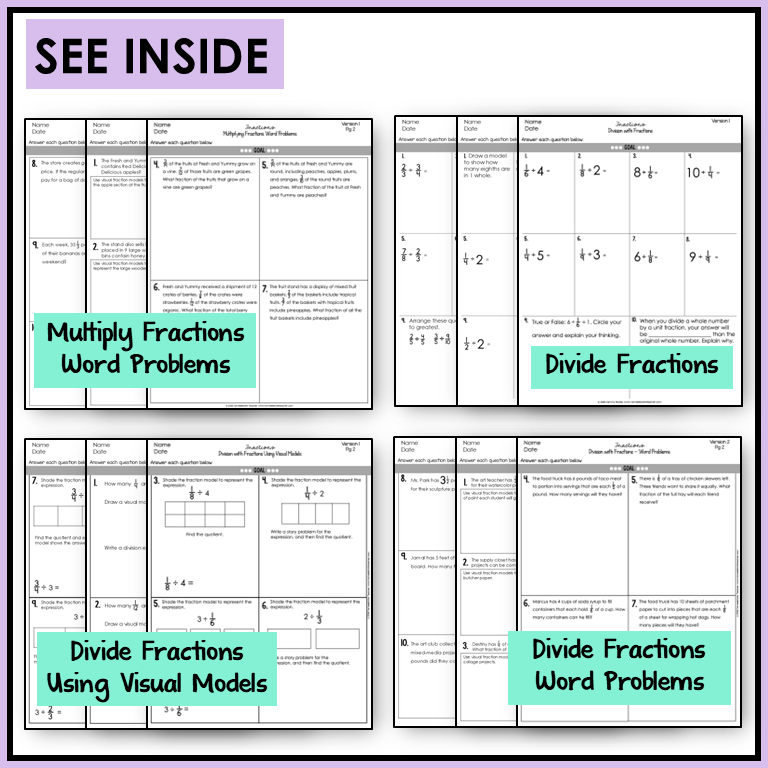 5th Grade Fractions 5.NF ALL Standards Adding Subtracting Multiplying Dividing Fractions