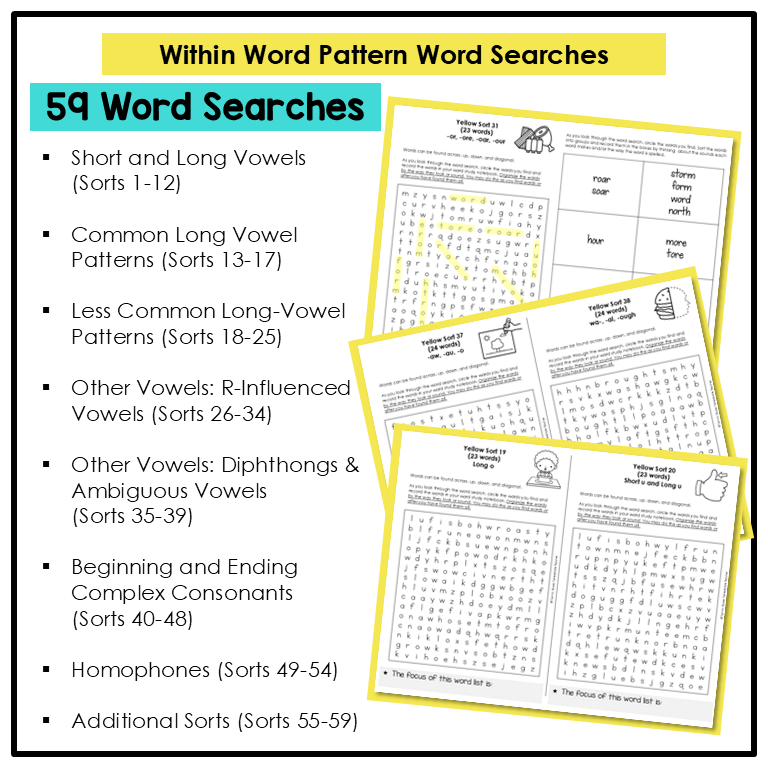 59 word search activities included for Within Word Pattern Spellers