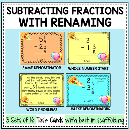 Fractions Word Problems Task Cards Activities or Math Centers Mega Bundle