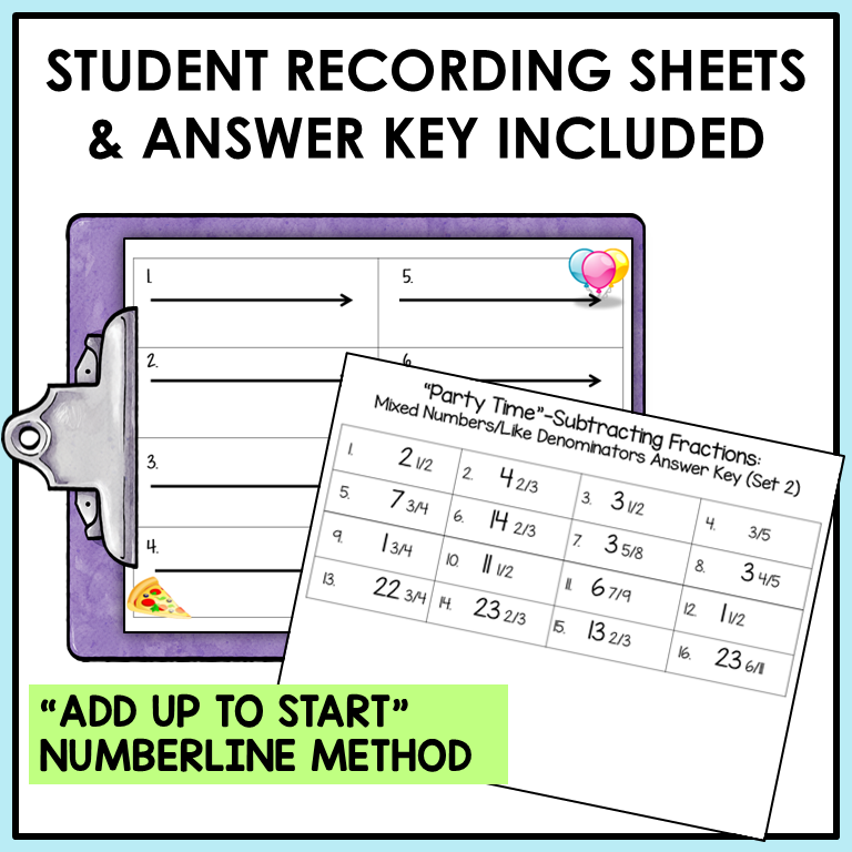 Subtracting Fractions Mixed Numbers with Regrouping Task Cards Activities