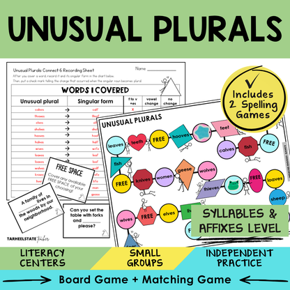 Educational materials for teaching unusual plurals with games and worksheets.