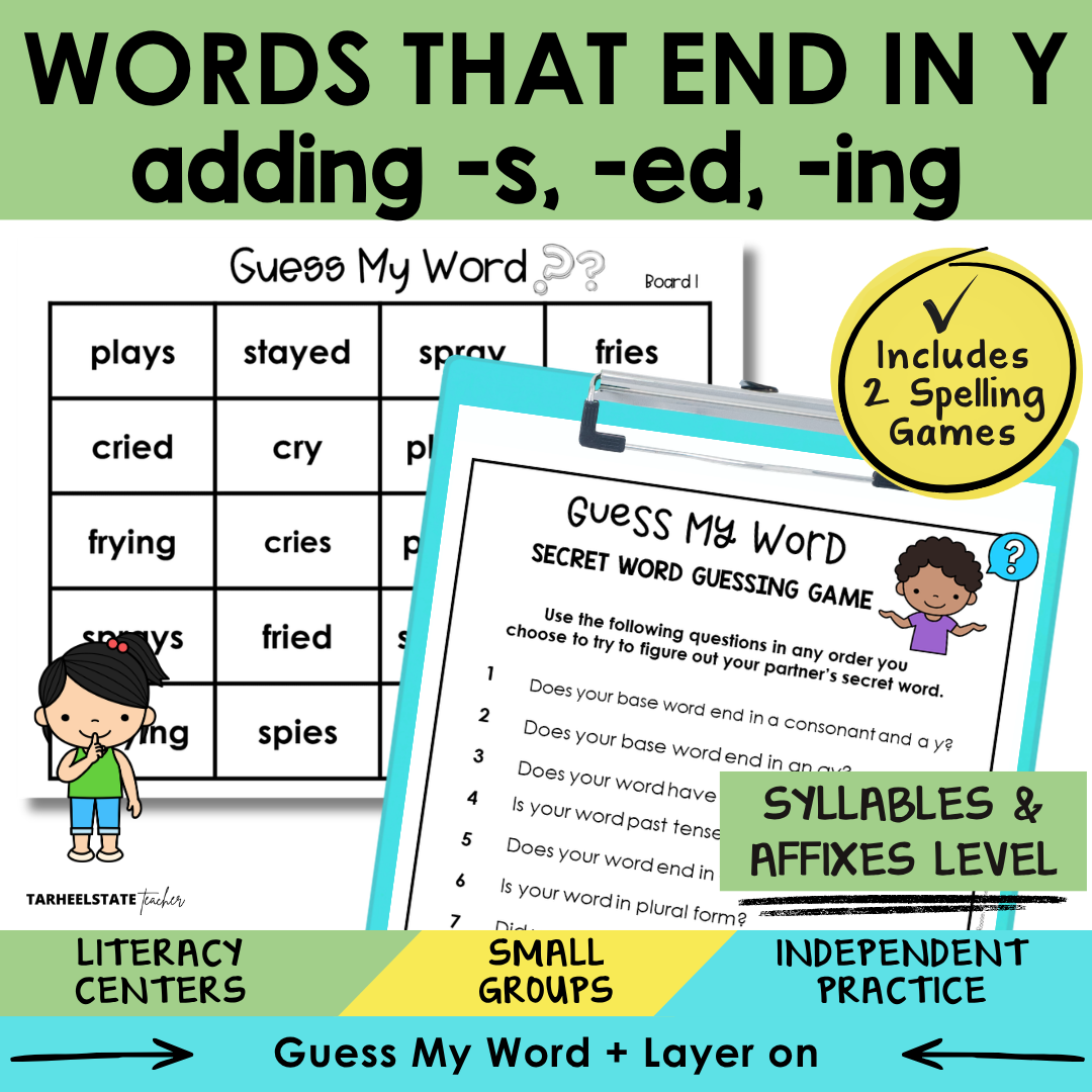 Educational materials for teaching spelling and word endings with a focus on syllables and affixes.