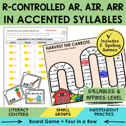 Engaging spelling game and activity for teaching R-controlled vowels AR, AIR, ARR