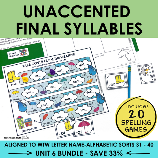 Educational materials for teaching unaccented final syllables with games and activities.