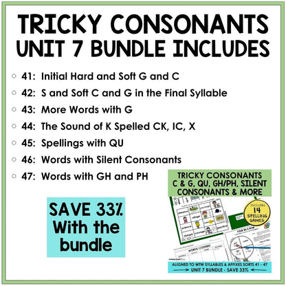Exploring Consonants in Multisyllabic Words Unit 7 Syllables Affixes Games Bundle | Silent Consonants | Hard Soft C and G