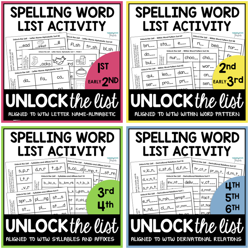 Unlock The List - a unique fill-in-the-blank engaging spelling activity covering all four Words Their Way spelling levels to make differentiation a breeze in the classroom
